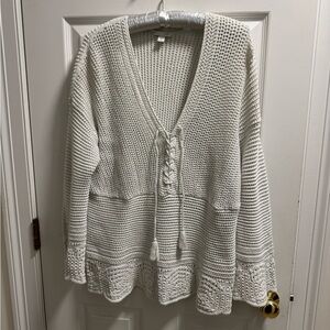 J. Jill Cream V-Neck Sweater with Textured Knit